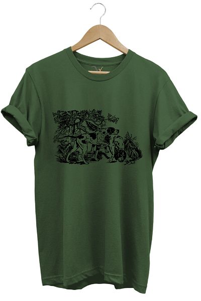 WİDİ Hunting Dog Printed - 100% βαμβακερό καλοκαιρινό μπλουζάκι με σχέδιο φύσης και κυνηγιού