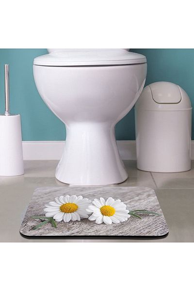 Else Dekor Else Grey Yellow Daisies με μοτίβο αντιολισθητική βάση που πλένεται μονό κάθισμα τουαλέτας Μπροστινό μικρό χαλάκι μπάνιου
