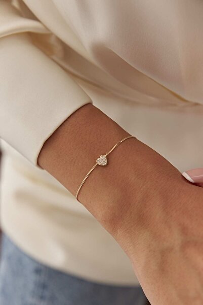 YAVUZ KUYUMCULUK 14 Ayar Altın Taşlı Kalp Bileklik Üçlü