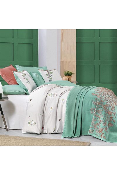 Sarev Eva Mia Green Single 100% Cotton Duvet Cover and Pike Set