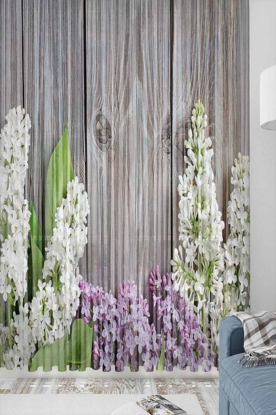 Else Dekor Purple Lavender Floral Patterned Decorative Modern 3D Tulle Backdrop Curtain