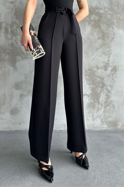 macharelbasic High Waist and Belted Wide Leg Women's Trousers