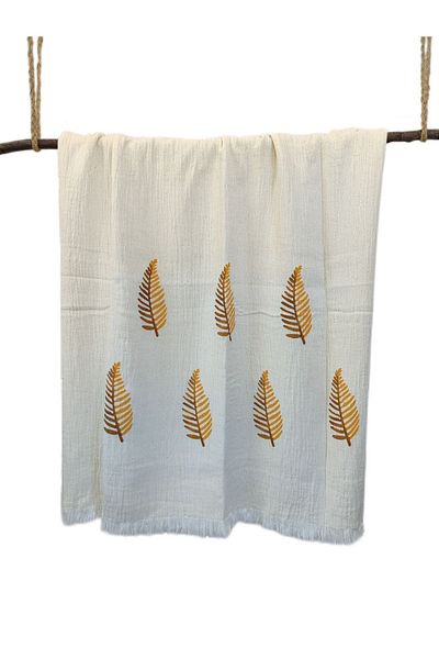 Peştanoz Muslin Peshtemal, εμπριμέ μοτίβο φύλλων, φυσικό 100% βαμβάκι 100 x 180, πετσέτα θαλάσσης, πετσέτα μπάνιου
