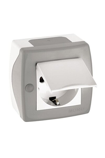 MONO Octans Sıva Üstü Kapaklı Topraklı Priz Beyaz + Gri