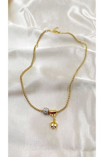 Eylülün Takısı Gold Zircon Stone Star Model Women's Necklace