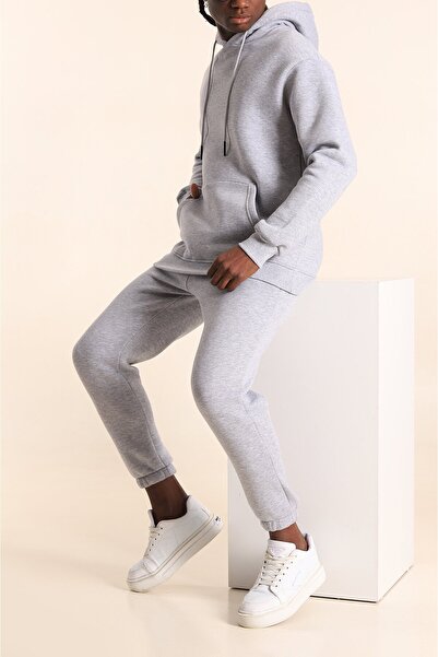 BayBayan Ανδρικό σετ φόρμας σε γκρι χρώμα με 3 κλωστές, με εσωτερική βαμβακερ...