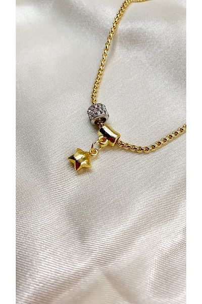 Eylülün Takısı Gold Zircon Stone Star Model Women's Necklace