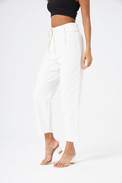 MİA NOURA Long Straight Leg Trousers with Belt & Buckle