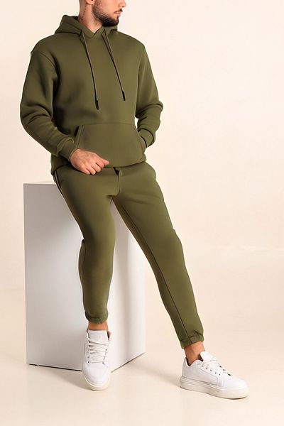 BayBayan Ανδρικό σετ αθλητικής φόρμας Jogger Khaki Green 3 Thread - Βαμβακερό