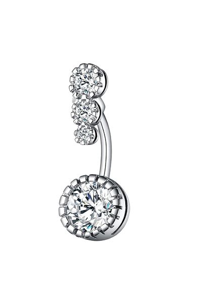 agbtasarım 4-Stone Zircon Belly Piercing - Silver Curved, "Single," "Lower" (100% G23 Titanium Body)