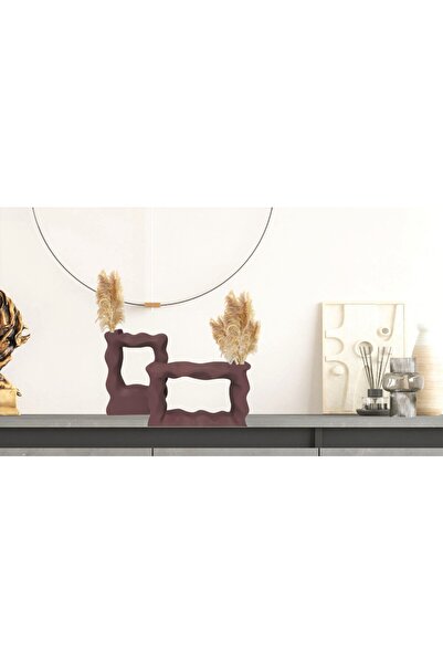 Livava Set dublu de ramă și vază din ceramică - maro, 21X15
