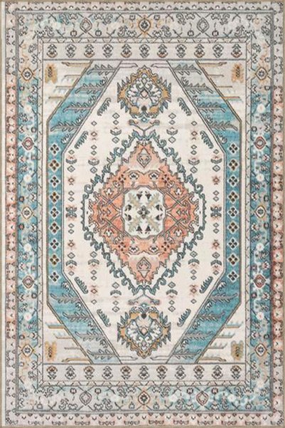 Rugs Modern Halı Τυρκουάζ υφαντό χαλί με παραδοσιακό μοτίβο και πλενόμενο χαλ...