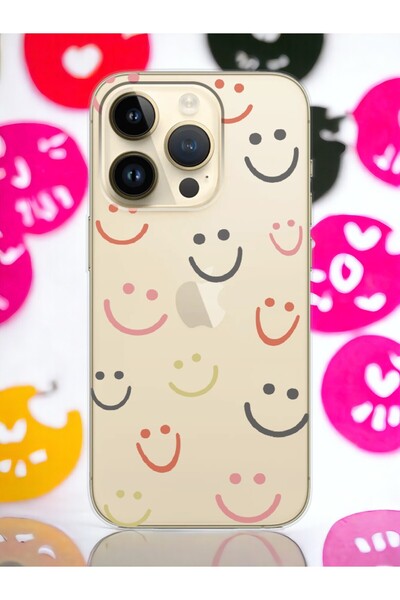 Spoyi iPhone 15 Pro Max Gülümse Tasarımlı Şeffaf Telefon Kılıfı
