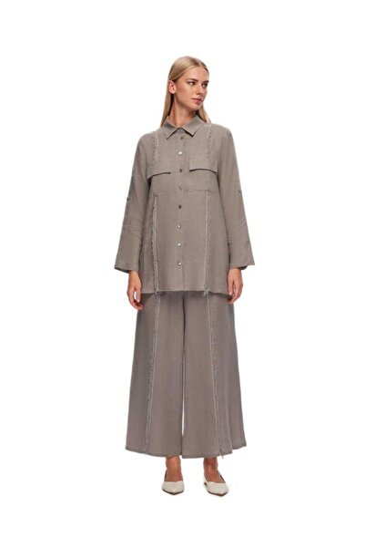 MISS DALIDA Льняна сорочка - сірий дизайн з бахромою