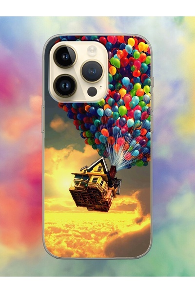 Spoyi iPhone 14 Pro Max Up Cartle Balon Tasarımlı Şeffaf Telefon Kılıfı