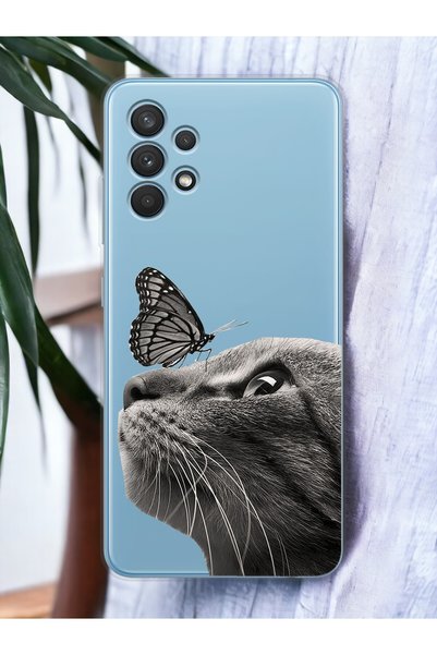 Spoyi Samsung A13 Butterfly Cat Design Transparent Phone Case