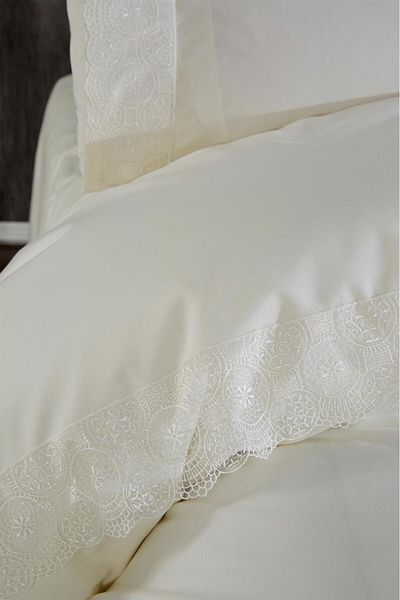 Çeyiz Diyarı Σετ Παπλωματοθήκης Γαλλικής προίκας Perihan Lace - Κρέμα