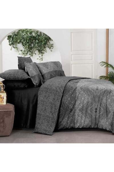Sarev Brezno Gri King Size (Battal Boy) %100 Pamuk Saten Çift Taraflı 300 TC Nevresim Takımı