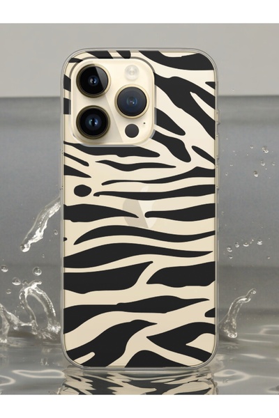 Spoyi iPhone 15 Pro Max Zebra Tasarımlı Şeffaf Telefon Kılıfı