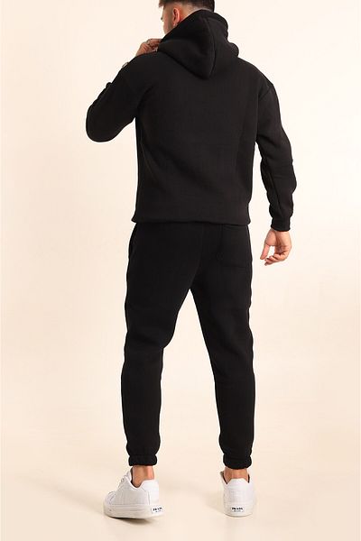 BayBayan Ανδρικό μαύρο σετ φόρμας Jogger με 3 κλωστές με βαμβακερή επένδυση