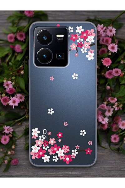 Spoyi Vivo Y22s Art Sakura Tasarımlı Şeffaf Telefon Kılıfı