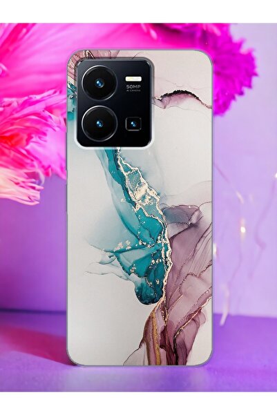 Spoyi Vivo Y22s Duman Mermer Tasarımlı Şeffaf Telefon Kılıfı