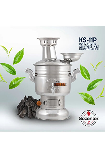 Sözenler 4 Litre-porselen Krom Kömürlü Semaver (porselen Kulp) Taşıma Çantası...