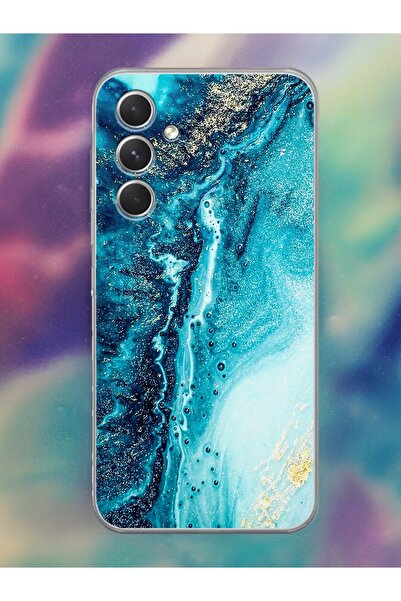 Spoyi Samsung A24 Mavi Kumsal Tasarımlı Şeffaf Telefon Kılıfı