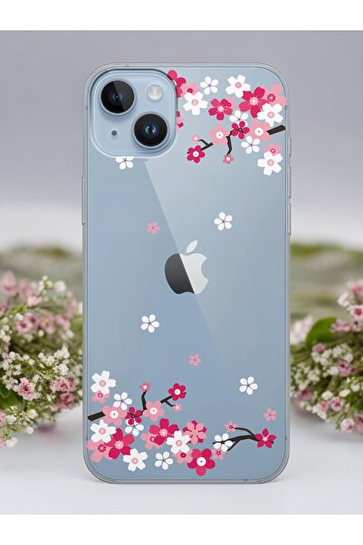 Spoyi iPhone 15 Art Sakura Tasarımlı Şeffaf Telefon Kılıfı