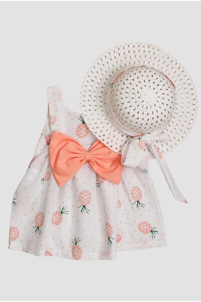 Genel Markalar Şapkalı Büyük Ananas Desenli Kız Bebek Elbisesi