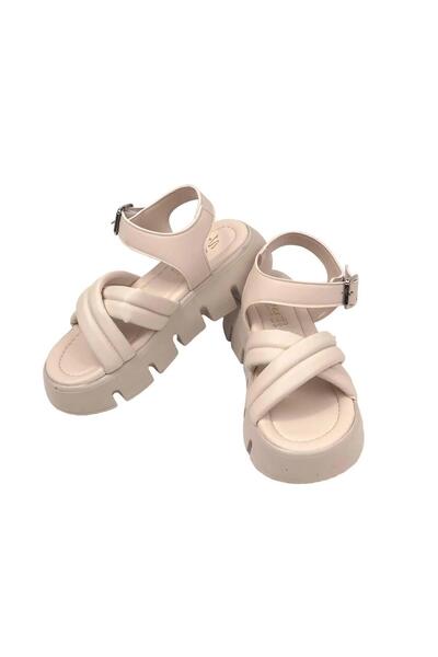 bescobel Kadın Penny Bej Yüksek Taban Biyeli Sandalet