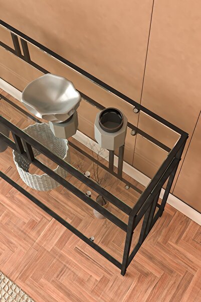 DEKOPRATİK Venedik Şeffaf Camlı Dresuar Kahve Köşesi Dekoratif Raflı Konsol