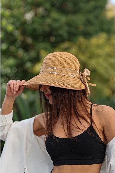 LULO Kadın Şık Tarz Güneş Hasır Şapkası Geniş Ağızlı Hasır Şapka
