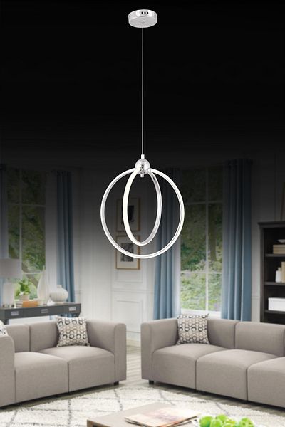OSC HOME Led Chandelier Circle - 2-piece Chrome Color with 3 Color Lights
