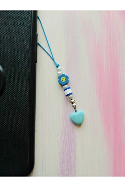 nasclaycollection فيمو سحر الهاتف الديكور الأزرق الأزهار وجه مبتسم صغير