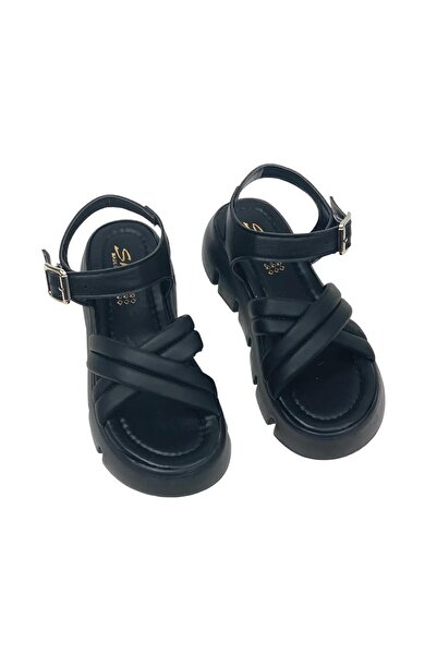 bescobel Kadın Penny Siyah Yüksek Taban Biyeli Sandalet