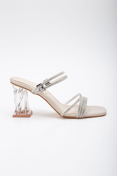 MİSS ZÜLÜF Pantofi de damă cu toc transparent Stone Thin Bie Sandale
