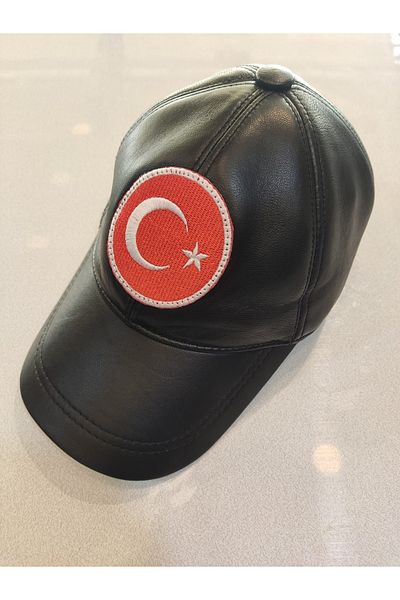 Dein DasLeder Genuine Leather Turkish Flag Logo Hat
