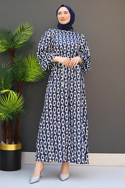 GİZ AGİYİM Navy Blue Chain Model Dress