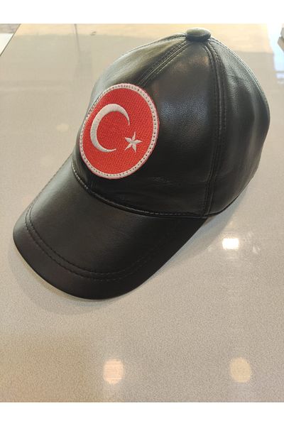 Dein DasLeder Genuine Leather Turkish Flag Logo Hat