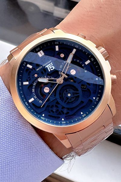 T5 Saat Men's Rose Colored Steel Watchband - 3 ATM Waterproof with Bracelet Gift TSE2001C3