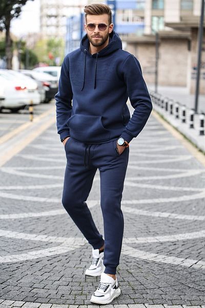 BayBayan Ανδρικό σετ αθλητικής φόρμας Navy Blue 3 Thread Inside Cotton Raised Oversize