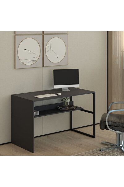 Ninnimo Yalın Çalışma Masası Demir Ayaklı Antrasit ,raflı Ofis Çalışma Masası...