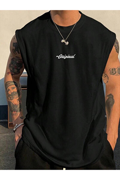 FAVORİST Original Kolsuz Atlet tshirt  Erkek Sıfır Kol Baskısız Giyim Spor Giyim Oversize T-SHİRT
