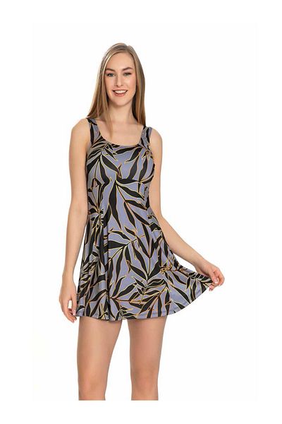 Armes Gray Patterned Women's Swimsuit - Skirted Design