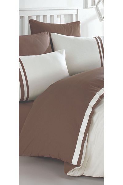 DenizliHomeTex Σετ Παπλωματοθήκη Ecosse Premium 100% Cotton Ranforce Διπλό Μπαλάκι-κρεμ-καφέ (6 τεμάχια)