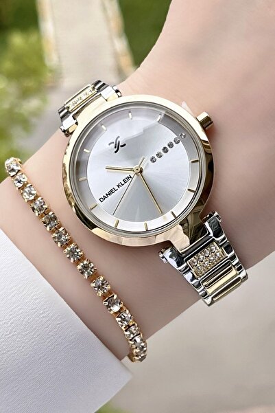 Daniel Klein Premium Gold Gümüş Renk Kadın Kol Saati Ve Bileklik