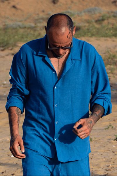 gothamvibes Ανδρικό πουκάμισο Oversize Μπλε Λινό