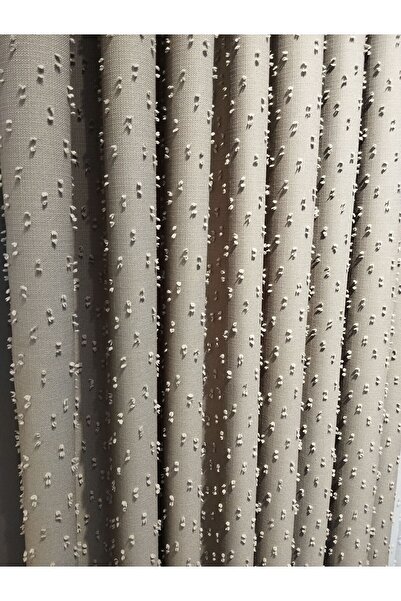 CEMRE Rüyaper Fon Ponponlu Taş Renk (KETEN) (TEK KANAT)kırışmaz 1/3 Sık Pile