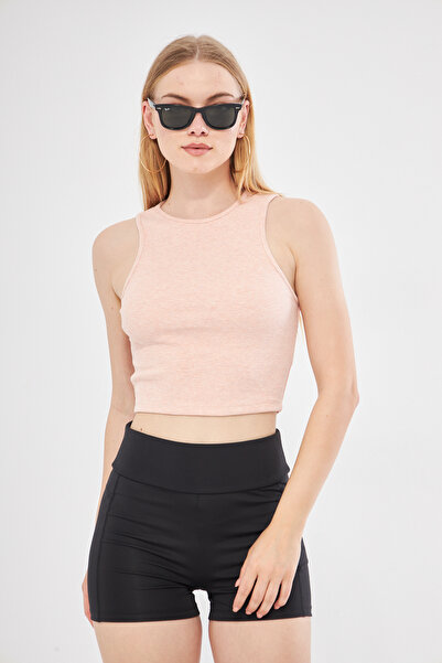 ANNY Pembe Melanj Kolsuz Bisiklet Yaka Pamuklu Crop Top